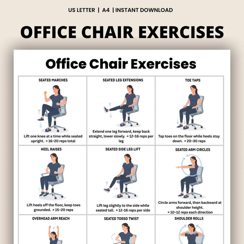 Office Chair Exercises Printable PDF – Seated Desk Workout for Work