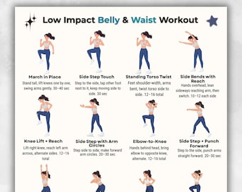 Low Impact Belly and Waist Workout | Printable Exercise Chart | Home Fitness Routine for Women | Full Body Standing Workout
