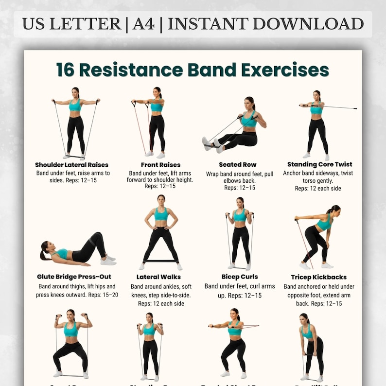 Resistance Band Workout Chart – 16 Full Body Exercises
