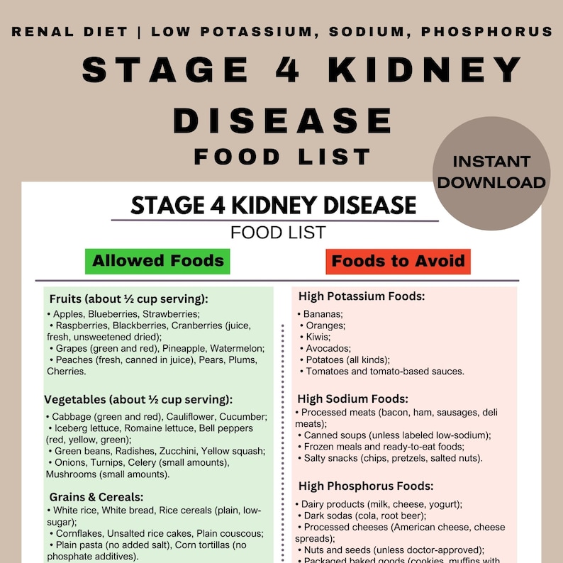 Stage 4 Kidney Disease Food List | Renal Diet Printable | Low Potassium ...