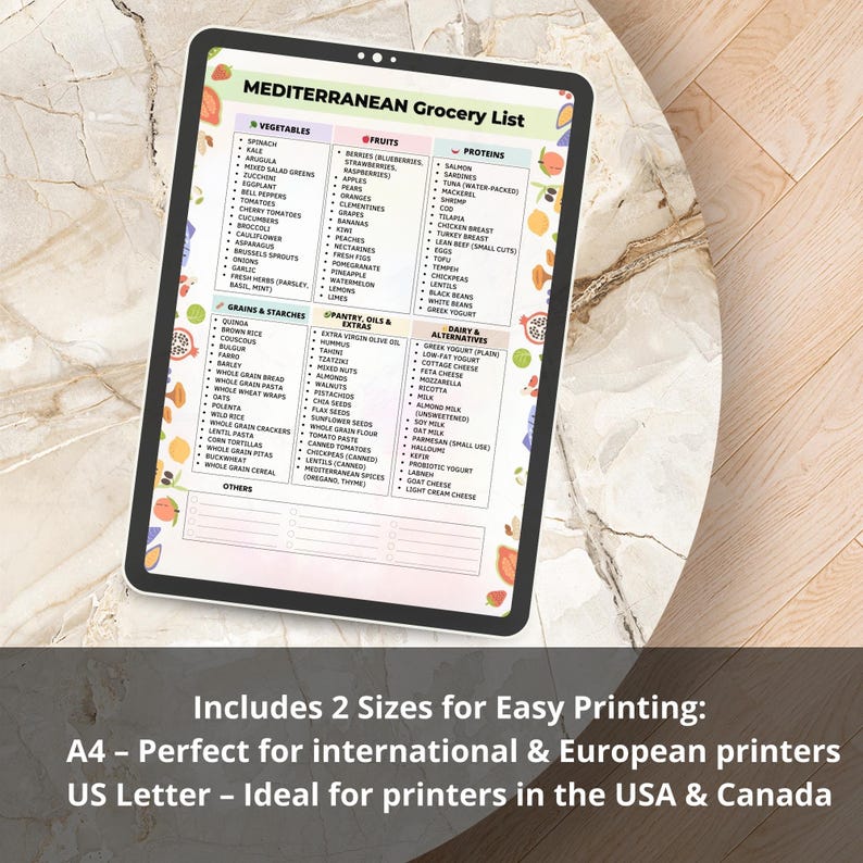 Mediterranean Foods Printable | Grocery List PDF for Meal Planning