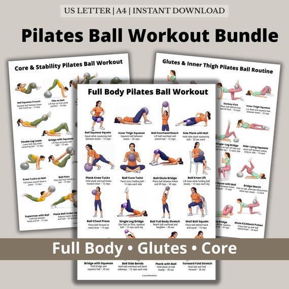 Balle D'entraînement Pilates 2 En 1 – 6 Bandes Résistance (10-30 Lbs), TPE Antidérapant – Jambes, Fessiers, Périnée