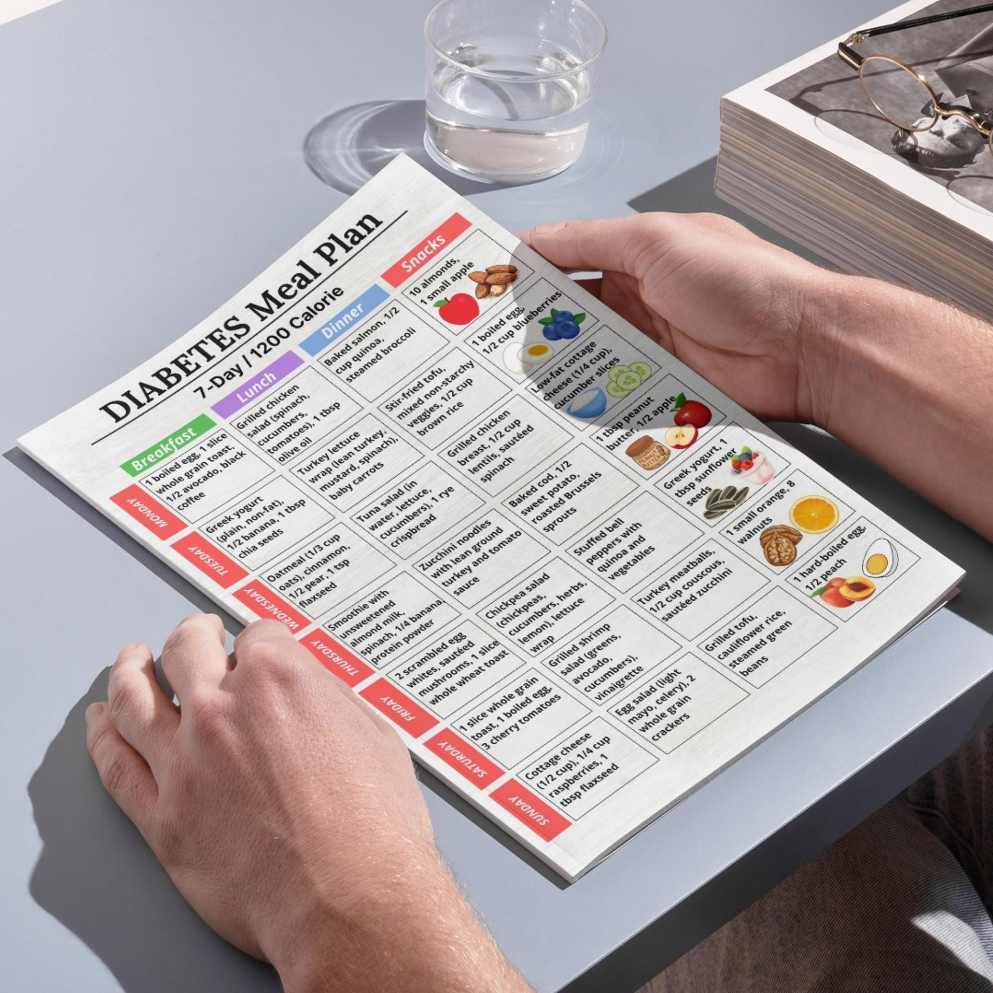 Diabetes Meal Plan Printable, 7 Day 1200 Calorie Menu, Low Glycemic ...
