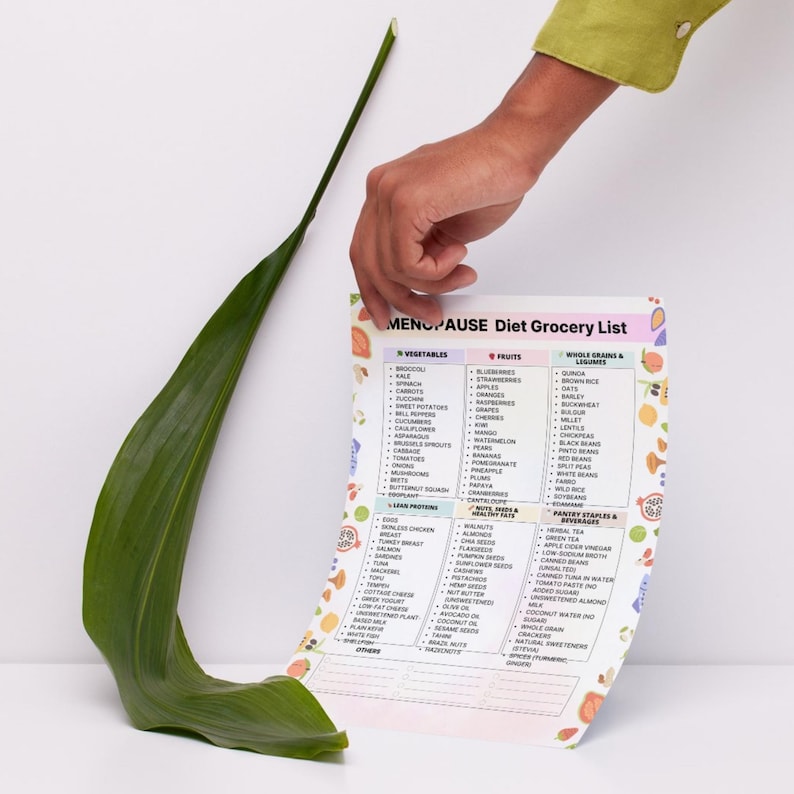 Menopause diet grocery list printable · low estrogen foods for women over 40 · categorized grocery chart PDF · instant download