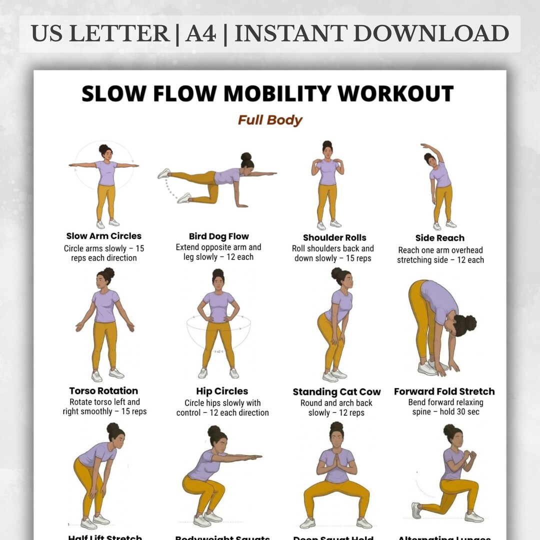 Full Body Mobility Workout Printable PDF, Slow Flow Exercise Routine ...