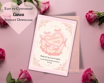 Invitation fête de la Saint-Valentin de Zazzle.be Liste d'envies Vous avez des idées ? Célébration nuit et jour entre filles | Invitation fête des meilleurs amis | Modèle de toile imprimable | Coquette