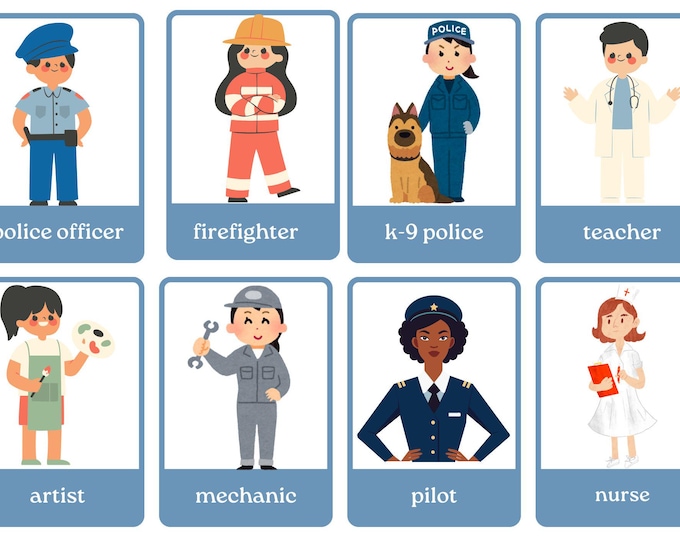 Profession Flashcards for Kids Community Helpers, Jobs Learning Cards ...