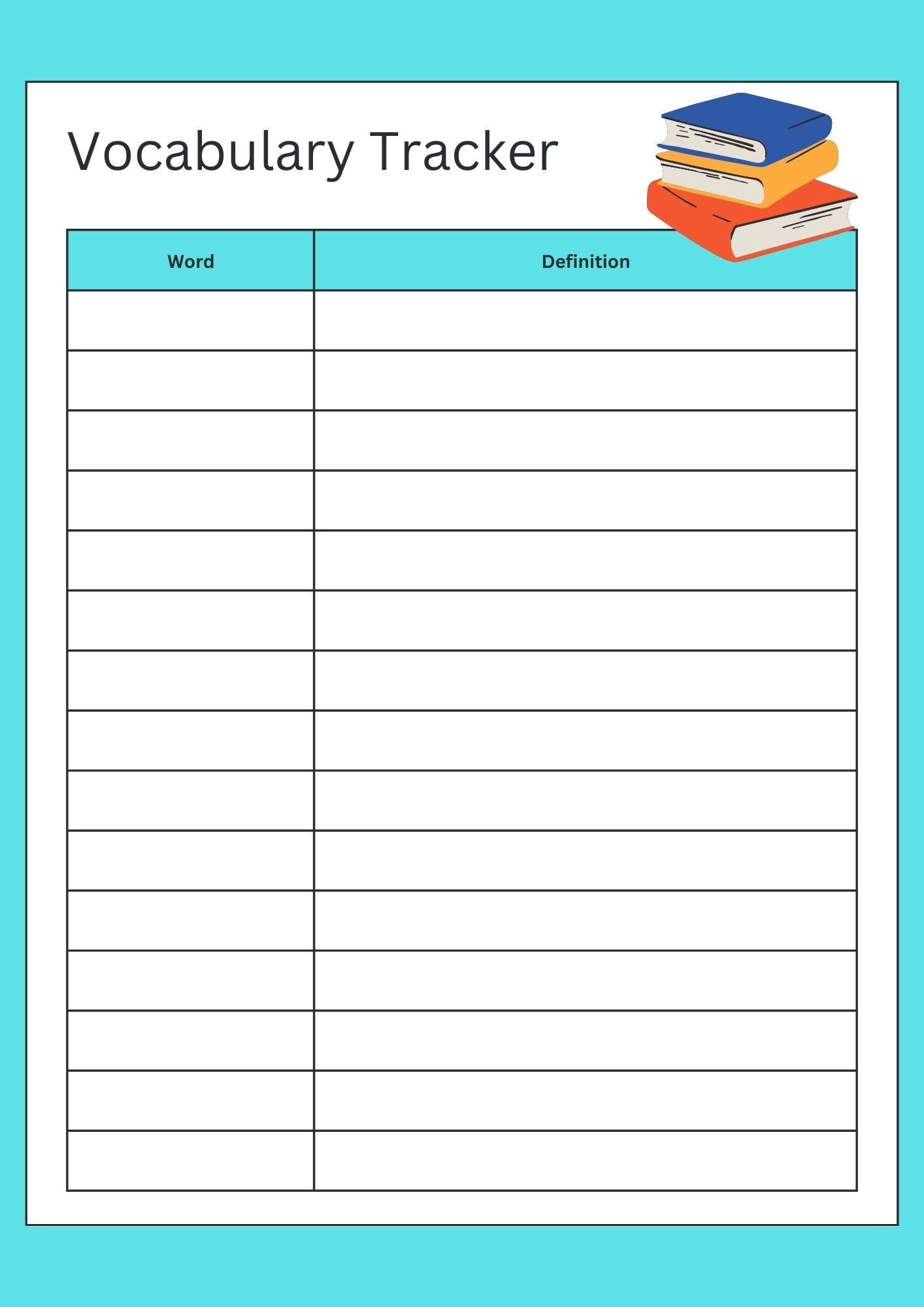 Vocabulary Tracker Printable Vocabulary Log Sheet Language Learning ...