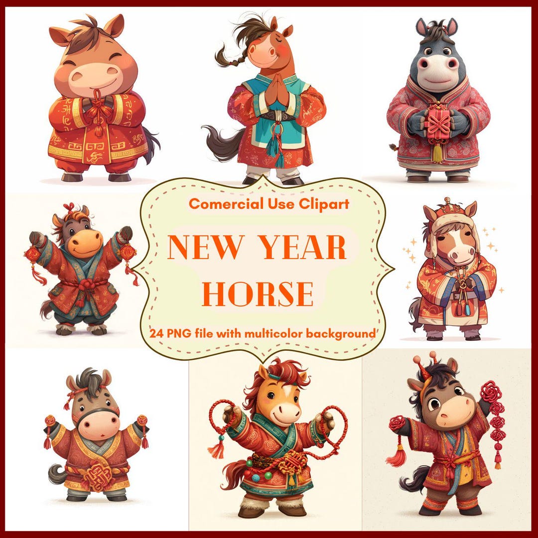 New Year Horse Clipart Bundle – Festive Galloping Designs for 2026 - Etsy