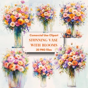 Prachtige vaas met bloemen Een clipartcollectie met prachtige bloemstukken, gratis onbeperkt commercieel gebruik kunst digitale instant download