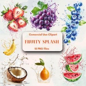 Fruchtig Spritzen lebendige Früchte & Beeren Clipart Bundle, kostenlose unbegrenzte kommerzielle Nutzung Clipart, digitaler sofort-Download, DIY Clipart