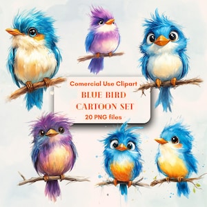 Lindo paquete de imágenes prediseñadas de dibujos animados de pájaros peculiares, uso comercial ilimitado gratuito, arte de amor, descarga instantánea digital, suministro para bricolaje, acuarela de pájaros