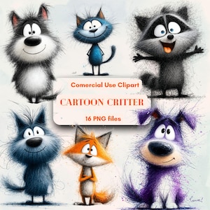 Chubby Critters Chaos Cartoon Messy Animal Clipart Bundle, Bezpłatne nieograniczone wykorzystanie komercyjne, Cyfrowe natychmiastowe pobieranie, Animals Clipart Bundle