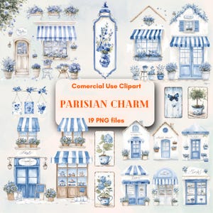 Paquete de imágenes prediseñadas de boutique francesa vintage, gráficos elegantes de tiendas parisinas, arte de uso comercial ilimitado gratuito, descarga instantánea digital, suministro