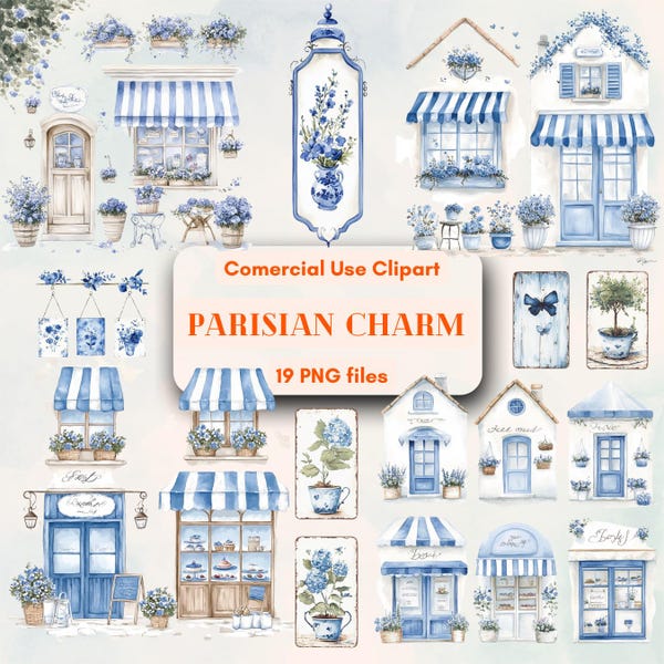Vintage French Boutique Clipart Bundle: Parisian Shop Graphics (Digital Download)