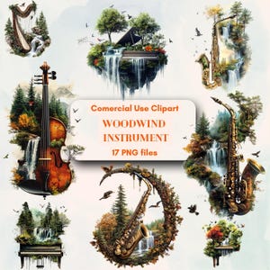 Holzblasinstrumente Clipart-Pack Perfekt für Musikliebhaber, kostenlose, unbegrenzte kommerzielle Nutzung Clipart, digitaler Sofort-Download, Versorgung für DIY