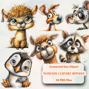 Global Animal Parade clipart Gentle Nomads Collection, gratis onbeperkt commercieel gebruik, digitale instant download, DIY eigenzinnige dieren clipart
