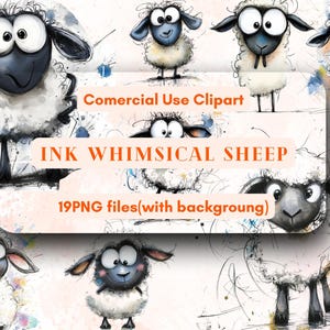 Inkt grillige schapen clipart bundel, gratis onbeperkt commercieel gebruik digitale clipart, digitale instant download, schattige schapen levering DIY clipart