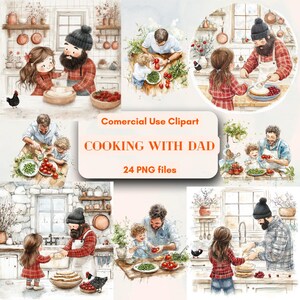 Küchenchef Dad & Me, niedliche Familie Kochen Clipart-Set, kostenlose unbegrenzte kommerzielle Nutzung Kunst Digitaler Sofort-Download, Versorgung für DIY, Vatertag Art
