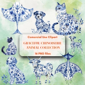 Anmutige Chinoiserie Tier Sammlung Clipart, orientalische Eleganz in der Kunst, unbegrenzte kommerzielle Nutzung, Clipart Instant Download Angebot DIY Handwerk