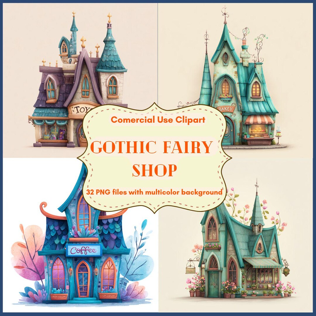 Fantasy Storefront Gothic Fairy Shop Clipart Bundle, Dark Fantasy Storefronts With Signs ...
