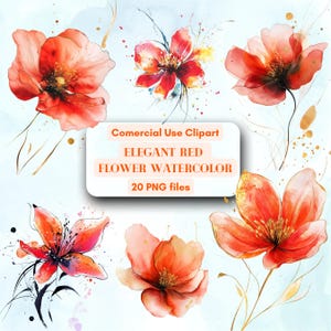 Prachtige aquarel rode bloem clipart voor ambachtelijke en digitale kunst, onbeperkt commercieel gebruik, clipart instant download aanbod DIY ambacht