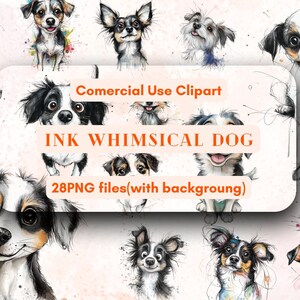 Encre lunatique chien Clipart Bundle PNG, clipart gratuit à usage commercial illimité Téléchargement instantané numérique, chien drôle original bricolage approvisionnement clipart PNG