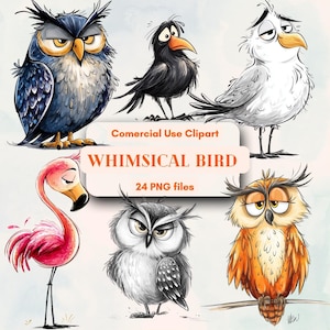 Pájaro caprichoso en reposo, colección de imágenes prediseñadas de pájaros de dibujos animados, uso comercial ilimitado gratuito, descarga digital instantánea, material para bricolaje, pájaro peculiar