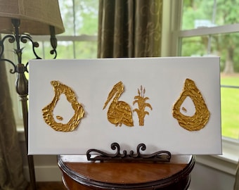 The Rouge features Oysters and Pelicans!! Louisiana inspired textured canvas