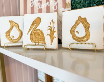 ¡Ostras y pelícanos! Lienzo texturizado inspirado en Luisiana.