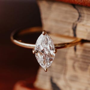 IGI CERTIFIED D Color VVS2 Clarity Marquise Cut Lab Grown Diamond Solitaire Engagement Ring, Marquise Cut Stone Ring in 18k Yellow Gold