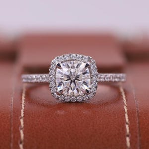 Halo Cushion Lab Grown Silver Ring, Cushion Diamond Engagement Ring, Cushion Unique Wedding Gold Ring, Lab Diamond Anniversary Ring