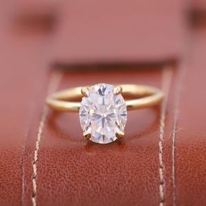 0.75 To 2.50 CT IGI Certified Lab Grown Diamond Ring, 14K Yellow Gold Ring, Oval Cut Hidden Halo Solitaire Engagement Ring, Anniversary Ring