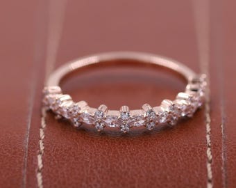 Anillo de diamantes talla marquesa, anillo de bodas de diamantes cultivados en laboratorio talla marquesa en oro macizo de 14 quilates, anillo de diamantes alternados talla marquesa y redondos, anillo apilable