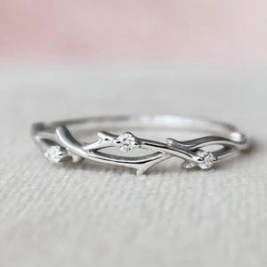 vintage diamond wedding band, art deco leaf white gold branch matching band, Half eternity twig band, unique moissanite anniversary gift
