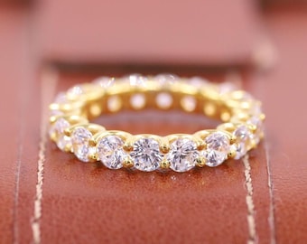 Round Brilliant Cut Lab Diamond Band, EF-VS Dazzling Half Eternity Wedding Band, Bridal Set 14K White Gold Band, Stackable Band