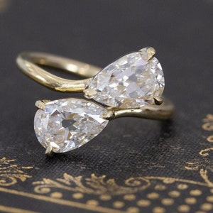 Toi Et Moi Ring, Two Pear Cut Diamond Ring, Amazing Two Stone Wedding Ring, Delicate Pear Diamond Ring, 925 Sterling Silver Jewelry Ring