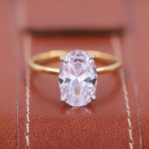 Oval Lab Grown Diamond Ring, F VS1 IGI Cert Ring, Oval Shape Solitaire Ring, Two Tone Setting Anniversary Ring, Gold Thin Engagement Ring