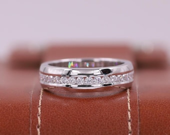 Channel Set Round Diamond Wedding Band, full Eternity Lab Grown Diamond Band, Stackable Band for Engagement Ring, Anniversary/Birthday Gift