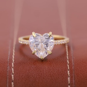 Heart Cut Lab Diamond Hidden Halo Engagement Ring, IGI Certified 0.75 - 2.5 Ct Heart Cut Lab Grown Ring with Studded Shank, Promise Ring