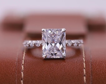 Radiant Cut Lab Grown Engagement Ring, IGI Certified Diamond Ring, Hidden Halo Pave Diamond Ring, Anniversary Ring, Promise Ring For Her