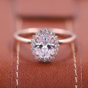 Oval Cut Lab Grown Diamond Ring, Gold Halo Engagement Ring, Vintage Diamond Wedding ring for women, Anniversary Gifts for Her, Propose Ring