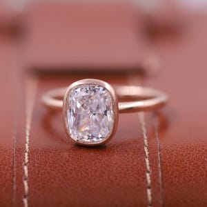 Bezel Set Cushion Cut Diamond Solitaire Engagement Ring, Lab Grown Diamond Wedding Ring, IGI Certified Diamond Ring for Women, Handmade Ring