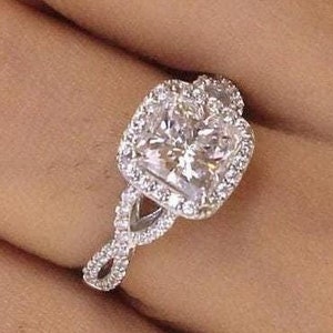 Twisted Shank Engagement Ring, Princess Cut Moissanite Wedding Ring, Anniversary Gift for Wife, 14K White Gold Proposal Ring, Gift for Women
