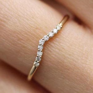 Round Cut Moissanite Curved Wedding Band, Handmade 14k Yellow Gold Round Cut Moissanite Matching Band, Stacking Curved Bridal Band For Her