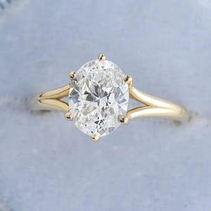 Lab Grown Diamond Engagement Ring, Oval Diamond Solitaire Unique Split Shank Ring, Wedding Ring, Proposal Ring for Her, bridal Ring