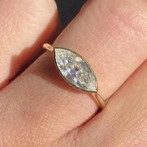 Marquise Cut East To West Set Moissanite Diamond Solitaire Ring, 1.0 CT Diamond Engagement Ring, Bezel Setting Ring for Women&#39;s Day Gift