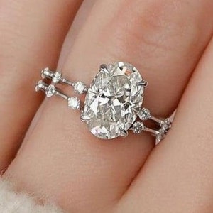 Oval Cut Moissanite Engagement Bridal Set, 14K Gold Ring Set, Wedding Band With Promise Ring Set, Stylish Bridal Set Ring, Ring Gift For Her
