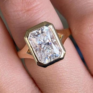 2.0 CT Radiant Cut Moissanite Diamond Bezel Set Engagement Ring, 14K Solid Gold Solitaire Ring, Wedding Ring For Bridal, Anniversary Gift