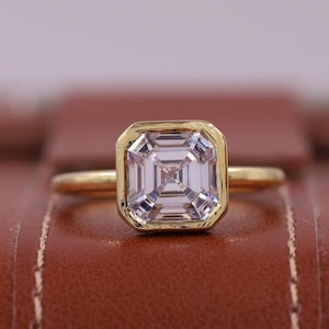 Asscher Cut Lab Grown Engagement Ring, Bezel Set Wedding Ring, Solitaire Proposal Ring, Unique Anniversary Gift For Love, Promise Ring